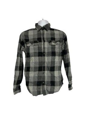 George Mens Black & Gray Plaid Long Sleeve Button-Up Shirt Size Small